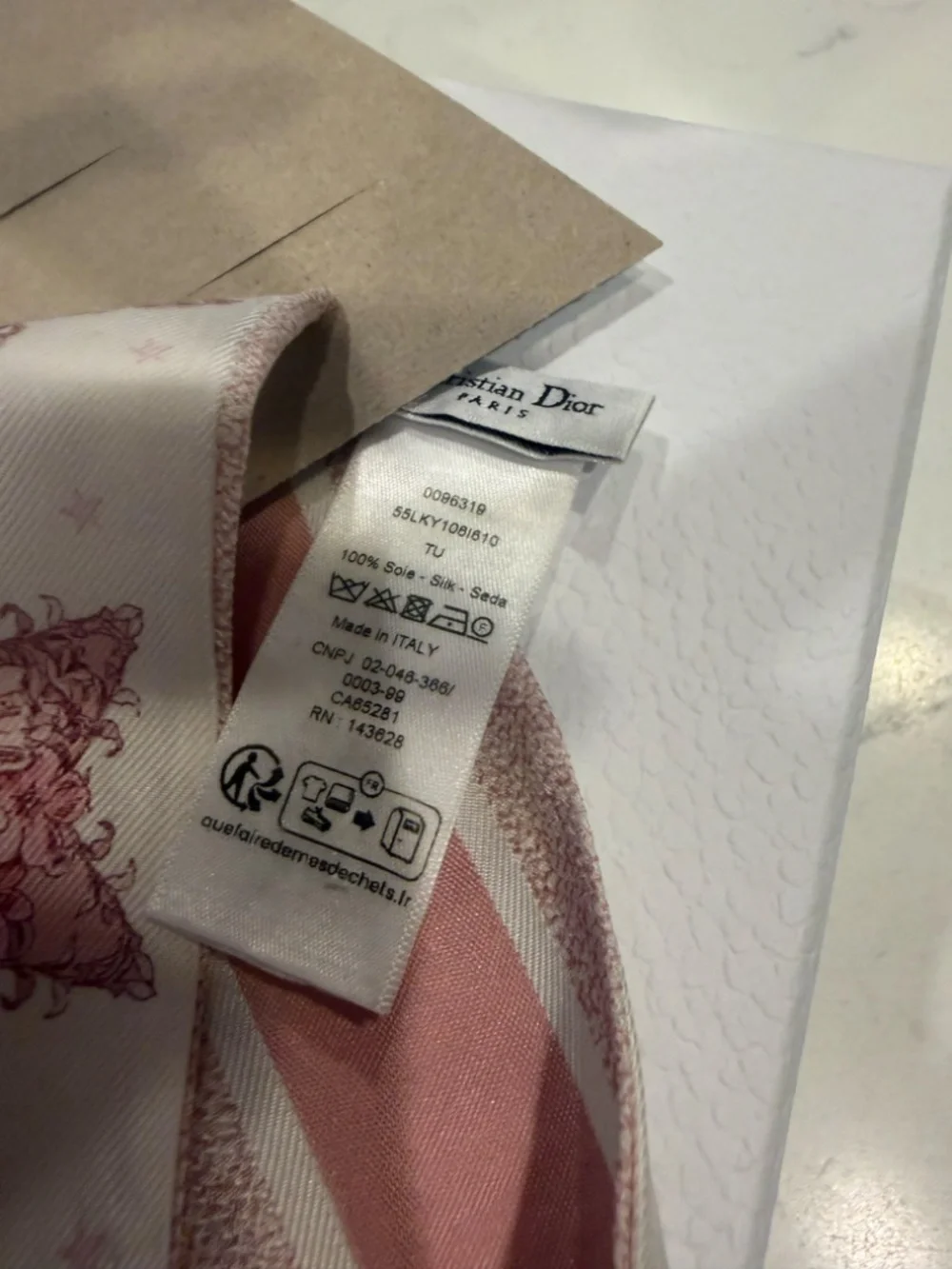 Dior Silk Mitzah Scarf Ivory and Pink Silk Twill